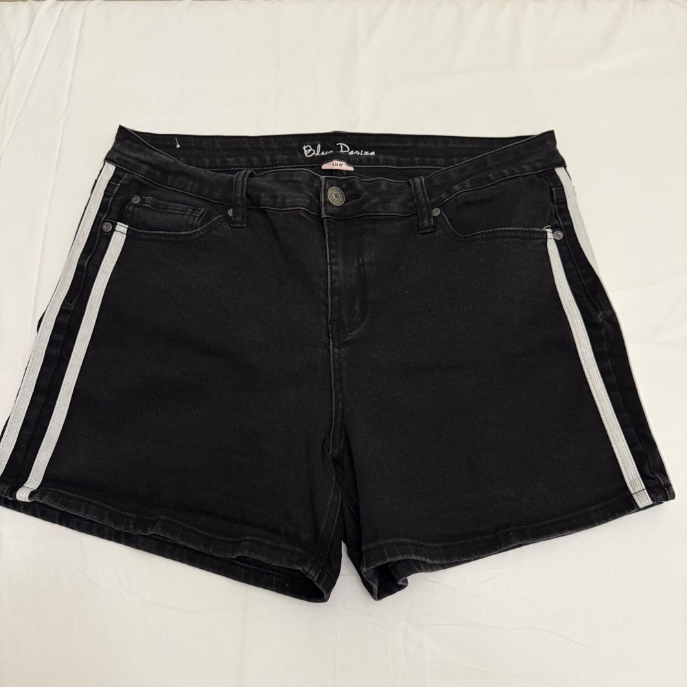 Blue Desire Curvy Black Denim Shorts White Side Stripe Womens 18W